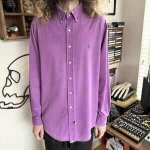 Vintage 90s Ralph Lauren Purple Cotton Button Down Shirt Distressed ~ Size XL